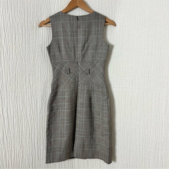 Harve Benard suiting dress mini plaid sleeveless size 2P wool brown blue vintage - Picture 2 of 7